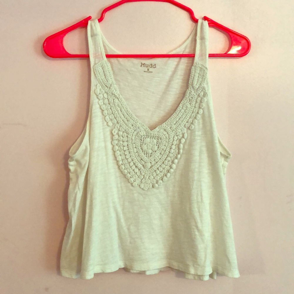 White low-V tank top with design